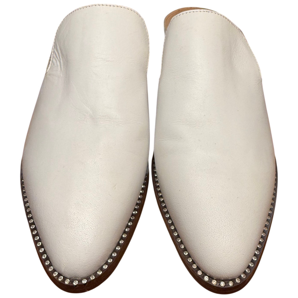 SAM EDELMAN Laddie Women's 10M White Leather Studded Mules Shoes - Picture 9 of 13